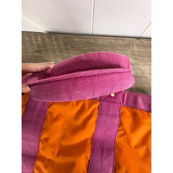 Vintage Tory Burch Canvas Tote Bag Orange Fuchsia Pink - Picture 9 of 13